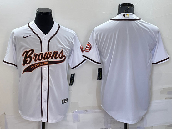 Men's Cleveland Browns Blank White With Patch Cool Base Stitched Baseball Jersey